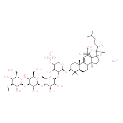 ChemSpider 2D Image | Sodium (3beta,12alpha,13xi)-12,17-dihydroxy-18,22-dioxo-18,20-epoxylanost-9(11)-en-3-yl 3-O-methyl-beta-D-glucopyranosyl-(1->3)-beta-D-glucopyranosyl-(1->4)-6-deoxy-beta-D-glucopyranosyl-(1->2)-4-O-su
lfonato-beta-D-xylopyranoside | C54H85NaO27S