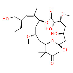 ChemSpider 2D Image | (1S,3S,5S,8S,9R,11S,13R)-8,11,13-Trihydroxy-5-[(2Z,4R)-4-(hydroxymethyl)-2-hexen-2-yl]-3,9-dimethoxy-16,16-dimethyl-6,17-dioxabicyclo[11.3.1]heptadecane-7,15-dione | C26H44O10