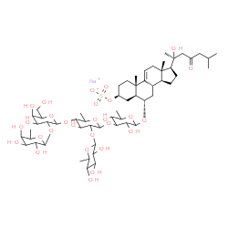 ChemSpider 2D Image | Sodium (3beta,5alpha,6alpha)-6-{[6-deoxyhexopyranosyl-(1->2)-[6-deoxyhexopyranosyl-(1->2)hexopyranosyl-(1->4)]-6-deoxyhexopyranosyl-(1->3)-6-deoxyhexopyranosyl]oxy}-20-hydroxy-23-oxocholest-9(11)-en-3
-yl sulfate | C57H93NaO28S