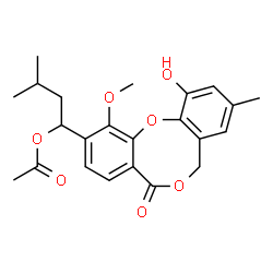 ChemSpider 2D Image | 1-(11-Hydroxy-1-methoxy-9-methyl-5-oxo-5H,7H-dibenzo[b,g][1,5]dioxocin-2-yl)-3-methylbutyl acetate | C23H26O7