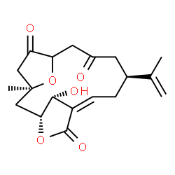 ChemSpider 2D Image | (1S,3R,6Z,9S,17R)-17-Hydroxy-9-isopropenyl-1-methyl-4,16-dioxatricyclo[11.2.1.1~3,6~]heptadec-6-ene-5,11,14-trione | C19H24O6