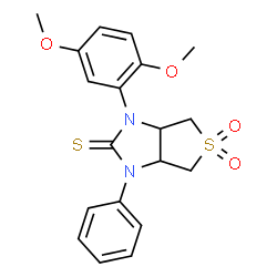 ChemSpider 2D Image | 1-(2,5-Dimethoxyphenyl)-3-phenyltetrahydro-1H-thieno[3,4-d]imidazole-2(3H)-thione 5,5-dioxide | C19H20N2O4S2