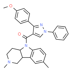 ChemSpider 2D Image | (2,8-Dimethyl-1,2,3,4,4a,9b-hexahydro-5H-pyrido[4,3-b]indol-5-yl)[3-(4-methoxyphenyl)-1-phenyl-1H-pyrazol-4-yl]methanone | C30H30N4O2