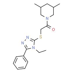 ChemSpider 2D Image | 1-(3,5-Dimethyl-1-piperidinyl)-2-[(4-ethyl-5-phenyl-4H-1,2,4-triazol-3-yl)sulfanyl]ethanone | C19H26N4OS