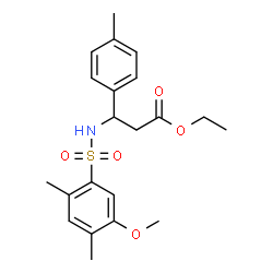 ChemSpider 2D Image | Ethyl 3-{[(5-methoxy-2,4-dimethylphenyl)sulfonyl]amino}-3-(4-methylphenyl)propanoate | C21H27NO5S