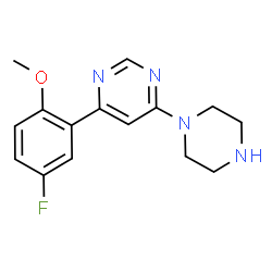 ChemSpider 2D Image | 4-(5-Fluoro-2-methoxyphenyl)-6-(1-piperazinyl)pyrimidine | C15H17FN4O