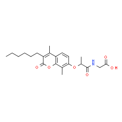 ChemSpider 2D Image | N-{2-[(3-Hexyl-4,8-dimethyl-2-oxo-2H-chromen-7-yl)oxy]propanoyl}glycine | C22H29NO6