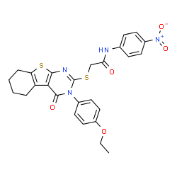 ChemSpider 2D Image | 2-{[3-(4-Ethoxyphenyl)-4-oxo-3,4,5,6,7,8-hexahydro[1]benzothieno[2,3-d]pyrimidin-2-yl]sulfanyl}-N-(4-nitrophenyl)acetamide | C26H24N4O5S2