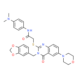 ChemSpider 2D Image | 2-{[3-(1,3-Benzodioxol-5-ylmethyl)-6-(4-morpholinyl)-4-oxo-3,4-dihydro-2-quinazolinyl]sulfanyl}-N-[4-(dimethylamino)phenyl]acetamide | C30H31N5O5S