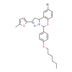 ChemSpider 2D Image | 9-Bromo-5-[4-(hexyloxy)phenyl]-2-(5-methyl-2-furyl)-1,10b-dihydropyrazolo[1,5-c][1,3]benzoxazine | C27H29BrN2O3