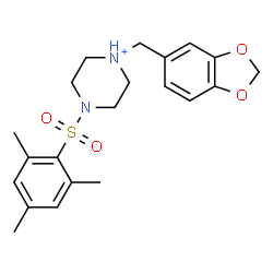 ChemSpider 2D Image | 1-(1,3-Benzodioxol-5-ylmethyl)-4-(mesitylsulfonyl)piperazin-1-ium | C21H27N2O4S
