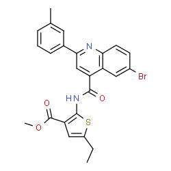 ChemSpider 2D Image | Methyl 2-({[6-bromo-2-(3-methylphenyl)-4-quinolinyl]carbonyl}amino)-5-ethyl-3-thiophenecarboxylate | C25H21BrN2O3S