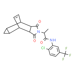 ChemSpider 2D Image | N-[2-Chloro-5-(trifluoromethyl)phenyl]-2-(3,5-dioxo-4-azatetracyclo[5.3.2.0~2,6~.0~8,10~]dodec-11-en-4-yl)propanamide | C21H18ClF3N2O3