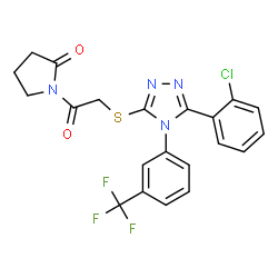 ChemSpider 2D Image | 1-[({5-(2-Chlorophenyl)-4-[3-(trifluoromethyl)phenyl]-4H-1,2,4-triazol-3-yl}sulfanyl)acetyl]-2-pyrrolidinone | C21H16ClF3N4O2S