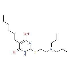 ChemSpider 2D Image | 2-{[2-(Dipropylamino)ethyl]sulfanyl}-5-hexyl-6-hydroxy-4(3H)-pyrimidinone | C18H33N3O2S