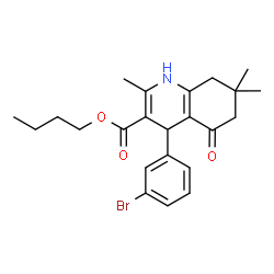 ChemSpider 2D Image | Butyl 4-(3-bromophenyl)-2,7,7-trimethyl-5-oxo-1,4,5,6,7,8-hexahydro-3-quinolinecarboxylate | C23H28BrNO3