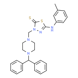 ChemSpider 2D Image | 3-{[4-(Diphenylmethyl)-1-piperazinyl]methyl}-5-[(3-methylphenyl)amino]-1,3,4-thiadiazole-2(3H)-thione | C27H29N5S2