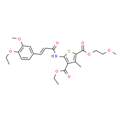 ChemSpider 2D Image | 4-Ethyl 2-(2-methoxyethyl) 5-{[(2E)-3-(4-ethoxy-3-methoxyphenyl)-2-propenoyl]amino}-3-methyl-2,4-thiophenedicarboxylate | C24H29NO8S