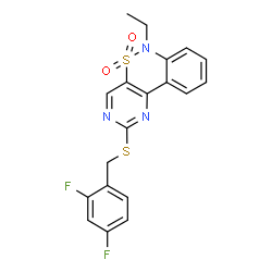 ChemSpider 2D Image | 2-[(2,4-Difluorobenzyl)sulfanyl]-6-ethyl-6H-pyrimido[5,4-c][2,1]benzothiazine 5,5-dioxide | C19H15F2N3O2S2