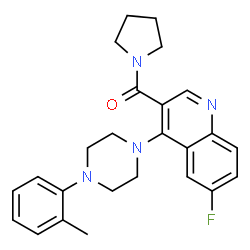 ChemSpider 2D Image | {6-Fluoro-4-[4-(2-methylphenyl)-1-piperazinyl]-3-quinolinyl}(1-pyrrolidinyl)methanone | C25H27FN4O