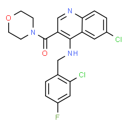 ChemSpider 2D Image | {6-Chloro-4-[(2-chloro-4-fluorobenzyl)amino]-3-quinolinyl}(4-morpholinyl)methanone | C21H18Cl2FN3O2