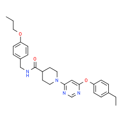 ChemSpider 2D Image | 1-[6-(4-Ethylphenoxy)-4-pyrimidinyl]-N-(4-propoxybenzyl)-4-piperidinecarboxamide | C28H34N4O3