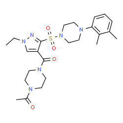 ChemSpider 2D Image | 1-{4-[(3-{[4-(2,3-Dimethylphenyl)-1-piperazinyl]sulfonyl}-1-ethyl-1H-pyrazol-4-yl)carbonyl]-1-piperazinyl}ethanone | C24H34N6O4S