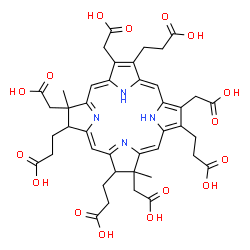 ChemSpider 2D Image | 3,3',3'',3'''-[3,8,13,17-Tetrakis(carboxymethyl)-3,17-dimethyl-2,3,17,18-tetrahydroporphyrin-2,7,12,18-tetrayl]tetrapropanoic acid | C42H46N4O16