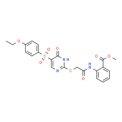 ChemSpider 2D Image | Methyl 2-{[({5-[(4-ethoxyphenyl)sulfonyl]-4-oxo-1,4-dihydro-2-pyrimidinyl}sulfanyl)acetyl]amino}benzoate | C22H21N3O7S2