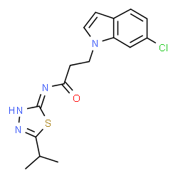 ChemSpider 2D Image | 3-(6-Chloro-1H-indol-1-yl)-N-(5-isopropyl-1,3,4-thiadiazol-2-yl)propanamide | C16H17ClN4OS
