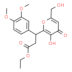 ChemSpider 2D Image | Ethyl 3-(3,4-dimethoxyphenyl)-3-[3-hydroxy-6-(hydroxymethyl)-4-oxo-4H-pyran-2-yl]propanoate | C19H22O8