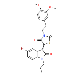 ChemSpider 2D Image | 5-Bromo-3-{3-[2-(3,4-dimethoxyphenyl)ethyl]-4-oxo-2-thioxo-1,3-thiazolidin-5-ylidene}-1-propyl-1,3-dihydro-2H-indol-2-one | C24H23BrN2O4S2