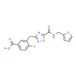 ChemSpider 2D Image | Methyl 4-chloro-3-({5-[(2-furylmethyl)carbamoyl]-1,2,4-oxadiazol-3-yl}methyl)benzoate | C17H14ClN3O5