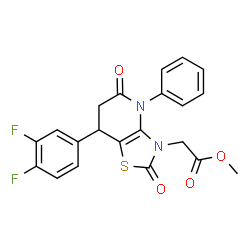 ChemSpider 2D Image | Methyl [7-(3,4-difluorophenyl)-2,5-dioxo-4-phenyl-4,5,6,7-tetrahydro[1,3]thiazolo[4,5-b]pyridin-3(2H)-yl]acetate | C21H16F2N2O4S