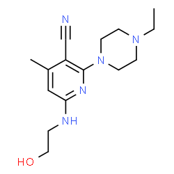ChemSpider 2D Image | 2-(4-Ethyl-1-piperazinyl)-6-[(2-hydroxyethyl)amino]-4-methylnicotinonitrile | C15H23N5O