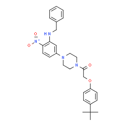 ChemSpider 2D Image | 1-{4-[3-(benzylamino)-4-nitrophenyl]piperazin-1-yl}-2-(4-tert-butylphenoxy)ethanone | C29H34N4O4