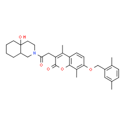 ChemSpider 2D Image | 7-[(2,5-Dimethylbenzyl)oxy]-3-[2-(4a-hydroxyoctahydro-2(1H)-isoquinolinyl)-2-oxoethyl]-4,8-dimethyl-2H-chromen-2-one | C31H37NO5