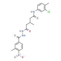 ChemSpider 2D Image | N-(3-Chloro-4-methylphenyl)-3-methyl-5-[2-(3-methyl-4-nitrobenzoyl)hydrazino]-5-oxopentanamide | C21H23ClN4O5