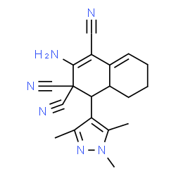ChemSpider 2D Image | 2-Amino-4-(1,3,5-trimethyl-1H-pyrazol-4-yl)-4a,5,6,7-tetrahydro-1,3,3(4H)-naphthalenetricarbonitrile | C19H20N6