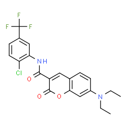 ChemSpider 2D Image | N-[2-Chloro-5-(trifluoromethyl)phenyl]-7-(diethylamino)-2-oxo-2H-chromene-3-carboxamide | C21H18ClF3N2O3