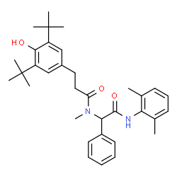 ChemSpider 2D Image | N-{2-[(2,6-Dimethylphenyl)amino]-2-oxo-1-phenylethyl}-3-[4-hydroxy-3,5-bis(2-methyl-2-propanyl)phenyl]-N-methylpropanamide | C34H44N2O3
