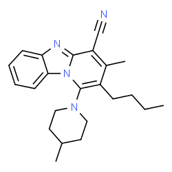 ChemSpider 2D Image | 2-Butyl-3-methyl-1-(4-methyl-1-piperidinyl)pyrido[1,2-a]benzimidazole-4-carbonitrile | C23H28N4
