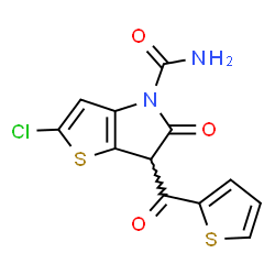 ChemSpider 2D Image | 2-Chloro-5-oxo-6-(2-thienylcarbonyl)-5,6-dihydro-4H-thieno[3,2-b]pyrrole-4-carboxamide | C12H7ClN2O3S2