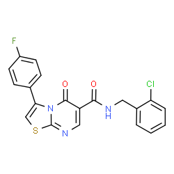 ChemSpider 2D Image | N-(2-Chlorobenzyl)-3-(4-fluorophenyl)-5-oxo-5H-[1,3]thiazolo[3,2-a]pyrimidine-6-carboxamide | C20H13ClFN3O2S