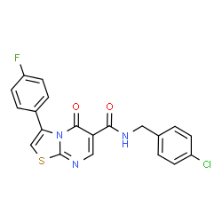 ChemSpider 2D Image | N-(4-Chlorobenzyl)-3-(4-fluorophenyl)-5-oxo-5H-[1,3]thiazolo[3,2-a]pyrimidine-6-carboxamide | C20H13ClFN3O2S