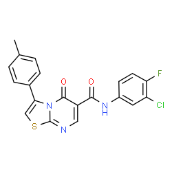 ChemSpider 2D Image | N-(3-Chloro-4-fluorophenyl)-3-(4-methylphenyl)-5-oxo-5H-[1,3]thiazolo[3,2-a]pyrimidine-6-carboxamide | C20H13ClFN3O2S