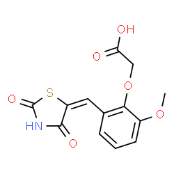 ChemSpider 2D Image | {2-[(E)-(2,4-Dioxo-1,3-thiazolidin-5-ylidene)methyl]-6-methoxyphenoxy}acetic acid | C13H11NO6S