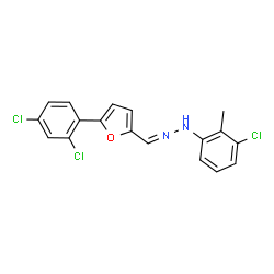 ChemSpider 2D Image | 1-(3-Chloro-2-methylphenyl)-2-{[5-(2,4-dichlorophenyl)-2-furyl]methylene}hydrazine | C18H13Cl3N2O