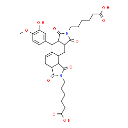 ChemSpider 2D Image | 6,6'-[6-(3-Hydroxy-4-methoxyphenyl)-1,3,7,9-tetraoxo-1,3,3a,4,6,6a,7,9,9a,10,10a,10b-dodecahydroisoindolo[5,6-e]isoindole-2,8-diyl]dihexanoic acid | C33H40N2O10