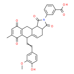ChemSpider 2D Image | 3-{6-[2-(4-Hydroxy-3-methoxyphenyl)vinyl]-8-methyl-1,3,7,10-tetraoxo-1,3,3a,4,6,7,10,11,11a,11b-decahydro-2H-naphtho[2,3-e]isoindol-2-yl}benzoic acid | C33H27NO8